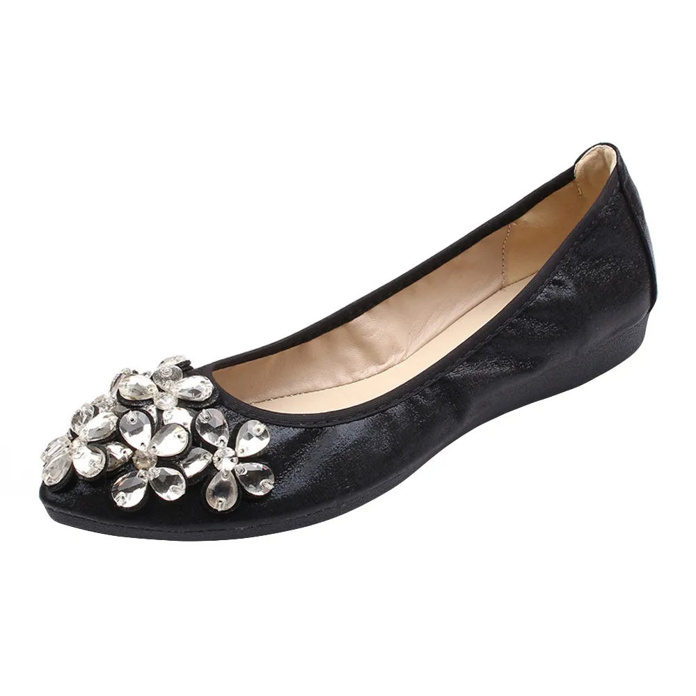 

New Casual Outdoor Toe Flat High Quality Fashion Women Ballet Shoes Leisure Rhinestone Flats Shoes Princess Shiny Shoes 2019