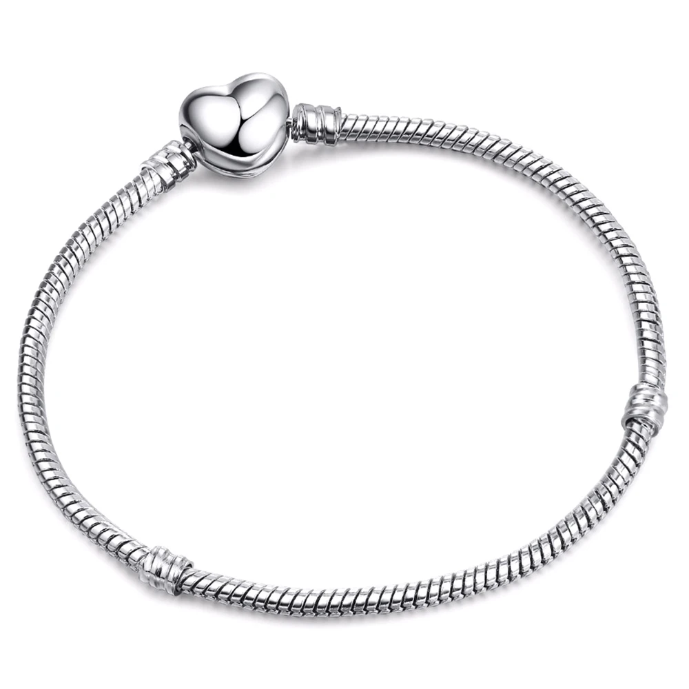 Heart Shape Clasp Snake chain Charm Bracelet Fit Pandora Bracelets For
