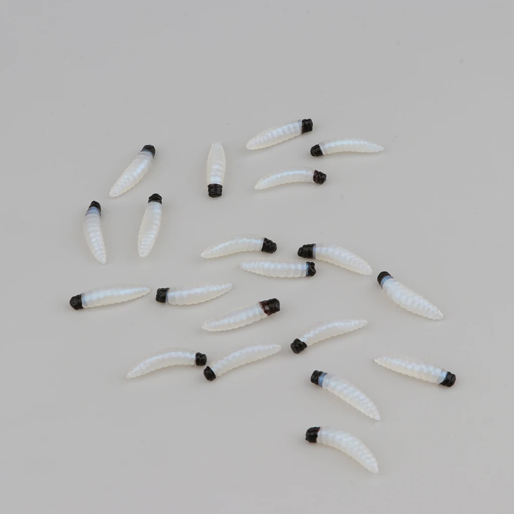 20pcs Soft Plastic Fishing Wax Worms Artificial Bee Moth Silicone Larva Wiggler Glow Maggot Grub Lure Baits Assorted Colors