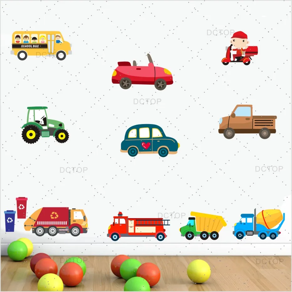 Tractor De Dibujos Animados Pegatinas De Pared Coches Decoración De Pared Arte Calcomanía Para Dormitorio De