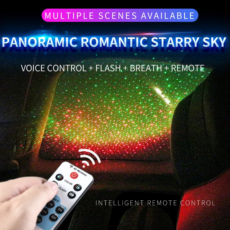 Car Ambient Star Ceiling Light Voice Remote Control USB Universal Night Romantic DIY Car Styling For Audi Bmw Ford KIA Toyota