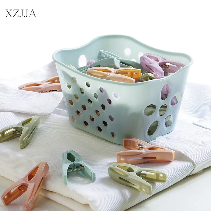 

XZJJA 24pcs/set Mini Plastic Clothes Pegs With Box Clothes Bed Sheet Hanging Hangers Beach Towel Clips Household Clothespins