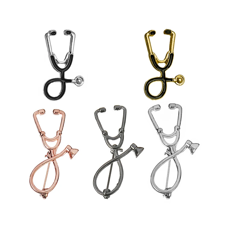 

2 Styles Rose Gold Sliver Doctor Nurse Brooch Pins Fashion Stethoscope Enamel Pin Clothes Decoration Jackets Lapel Badge Gifts