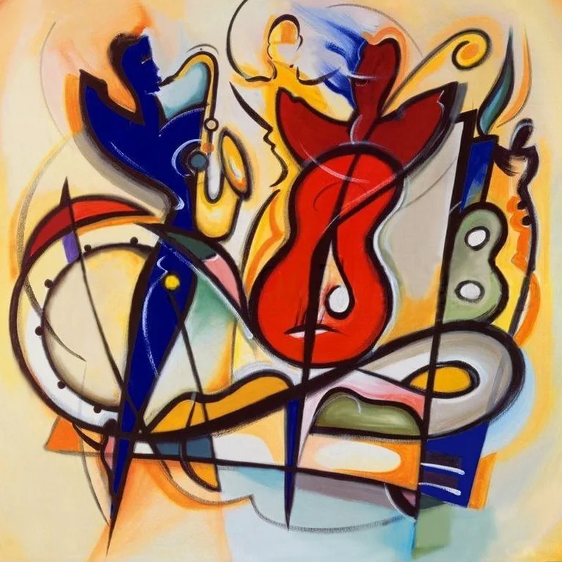 

Modern Abstract handmade painting music and dance on handpainted painting canvas for living room decor and wall art poster