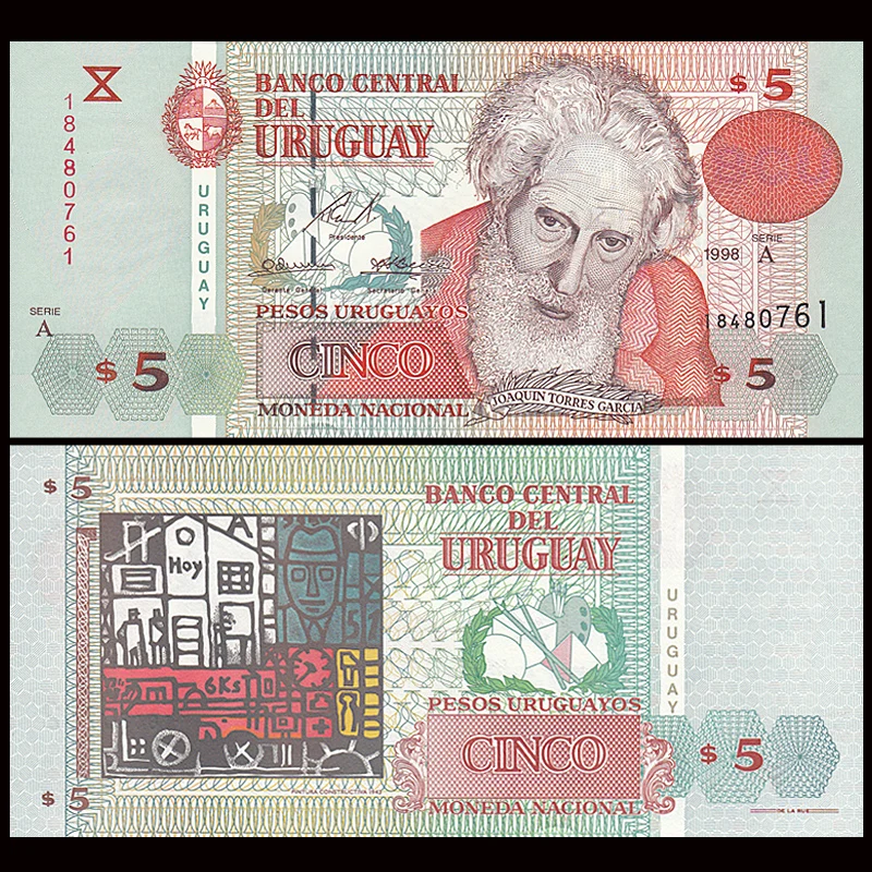 

Uruguay 5 Pesos, 1998, P-80, A Serial, Exit Circulated, UNC, Collection, Gift, America, Genuine, Original Paper Notes