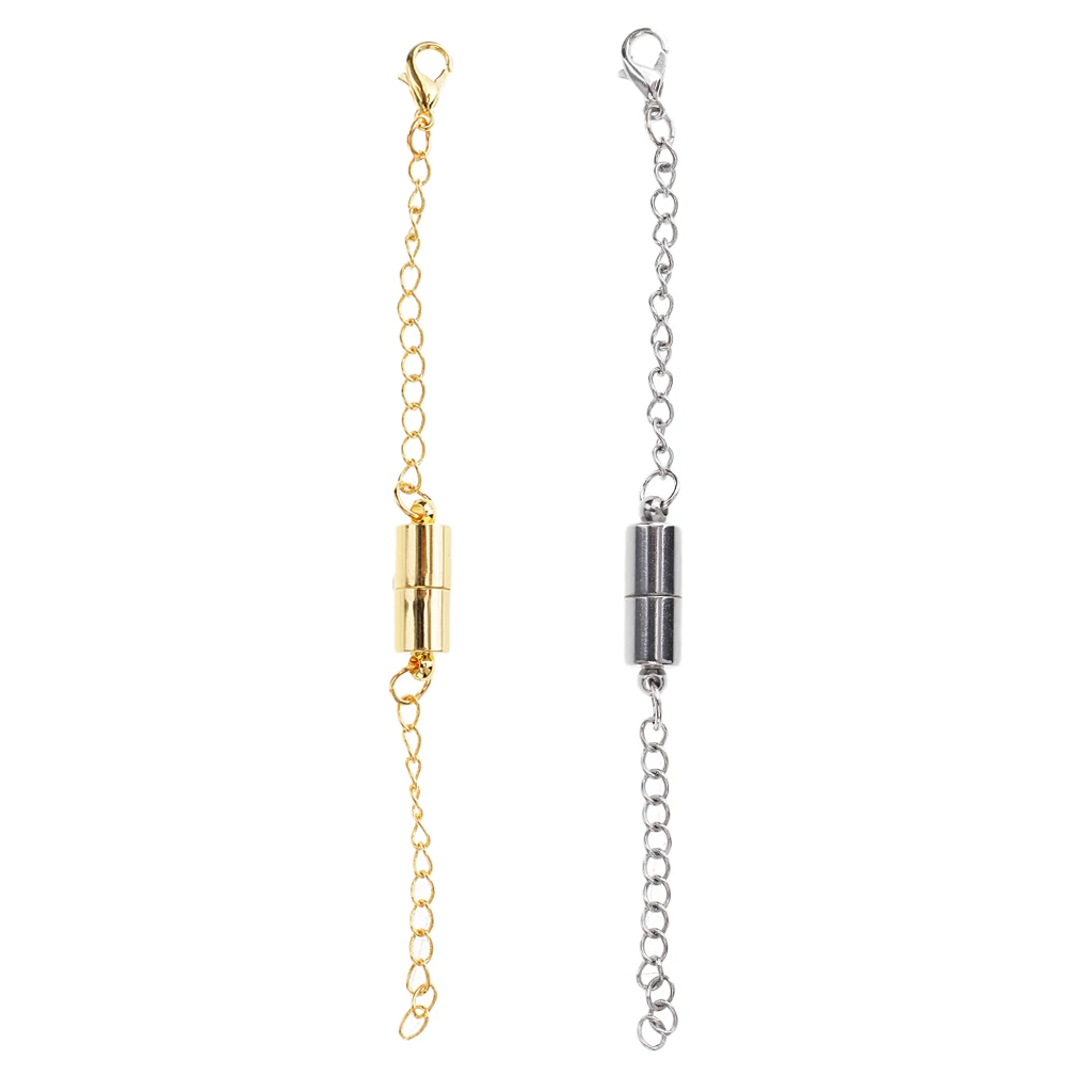 2 Packs Silver Gold Tone Jewelry Making Magnetic Hooks Lobster Clasps Necklace Bracelet Converter Extender with Chain