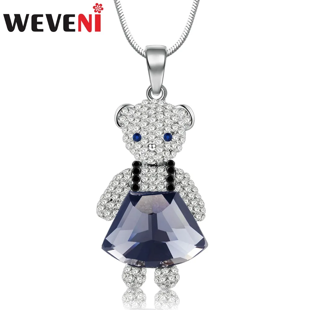 

WEVENI Opal Rhinestone Lovely Dress Bear Necklace Pendant Chain Choker Crystal Alloy Jewelry For Women Girls Teens Novelty Gift
