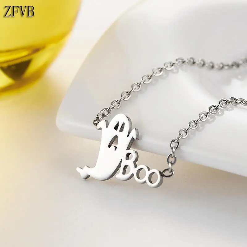 Zfvb Хеллоуина призрак и рисунком с надписью Boo милое ожерелье короткая цепочка на