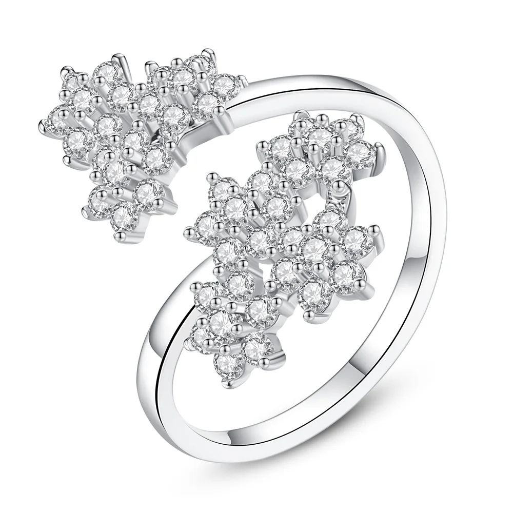 

Hainon Fashion Elegant Cute Flowers Shape Finger Ring Silver Color Ring For Women Clear Zircon Crystal Open Ring Fashion Jewelry