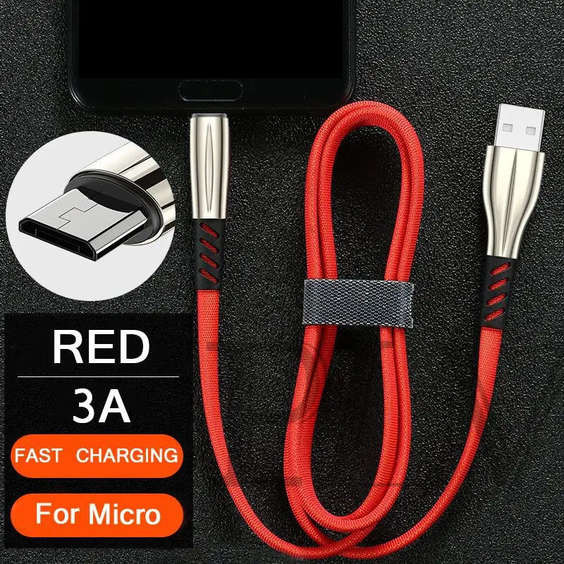 3A type-C Micro USB кабель передачи данных для быстрой зарядки на samsung Galaxy S9 S8 Plus huawei мобильный телефон зарядное устройство кабель для Xiaomi - Цвет: For Micro Red