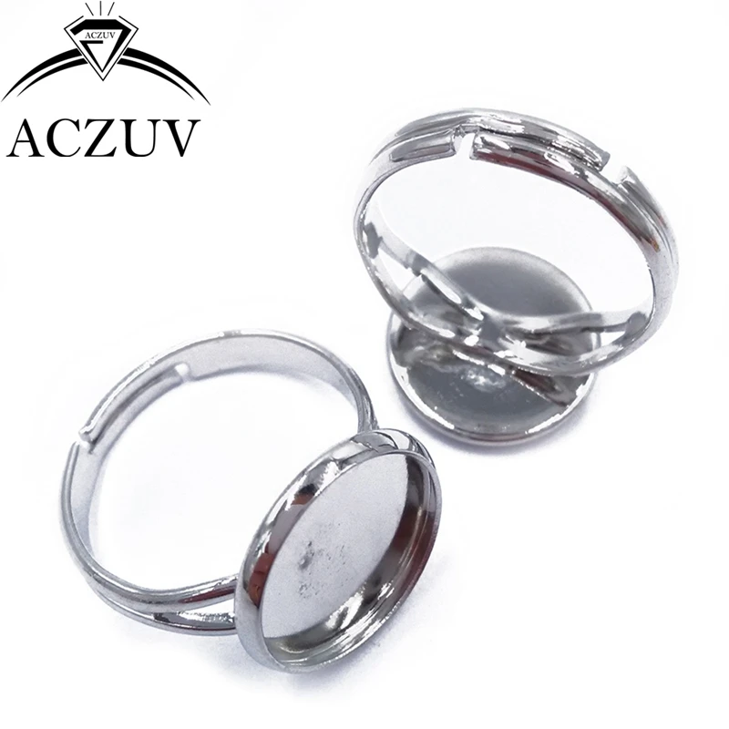 

200piece Rhodium Plated 10mm 12mm 14mm 16mm 18mm 20mm Adjustable Ring Blanks Glass Cabochon Base Bezel Ring Settings RSB004