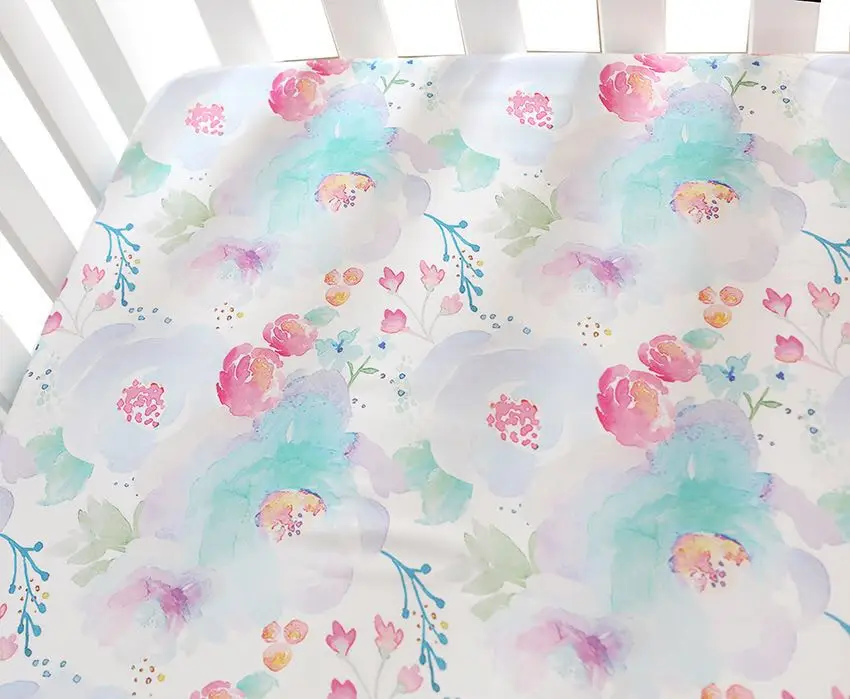 

Baby Floral Fitted Crib Sheet Girl's Bed Mattresses fits Standard Crib 28*52*9 inches (Pink Purple floral)