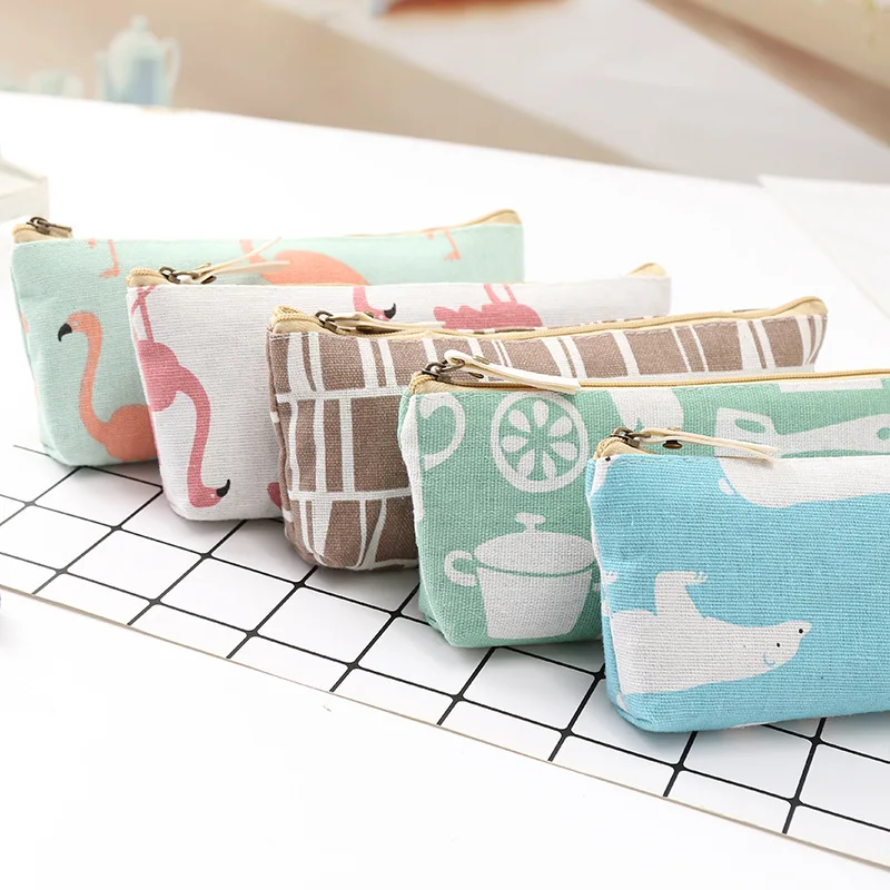XZJJA لطيف طيور النحام سستة زلابية حقيبة التخزين المرأة سفر ماكياج المنظم التجميل أكياس فتاة أزياء القطن الكتان الحقيبة