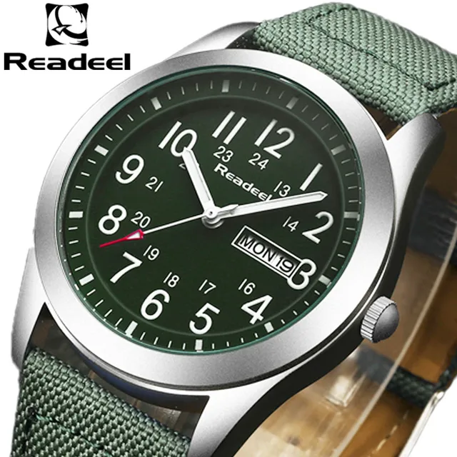 $US $12.11  2019  Luxury Brand Readeel Men Sport Watches Men's Quartz Clock Man Army Military Canvas Strap Wris