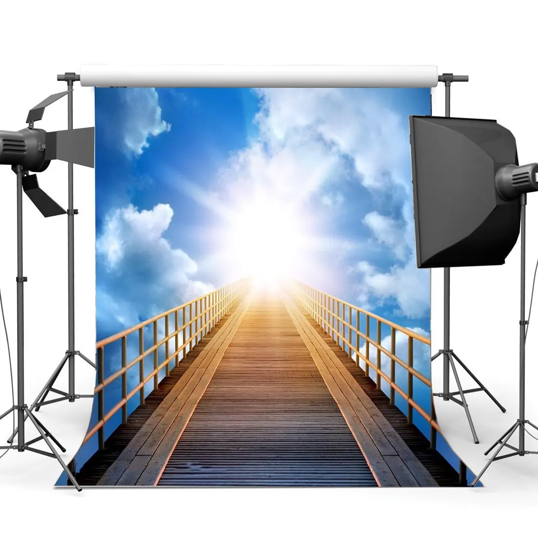 

Staircase to Heaven Backdrop Celestial Stairway Holy Lights Backdrops Blue Sky White Cloud Background