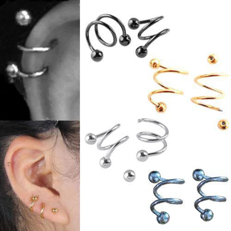 

Sale 2pcs/pair Unisex Women Men Punk Fashion Spiral Helix Earrings Rock Cartilage Clip Real Body Piercing Jewelry