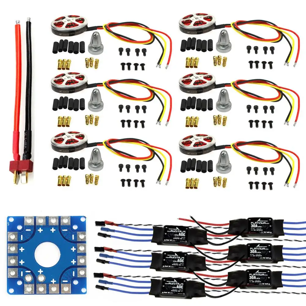 Assembled Kit: 30A ESC + Motor + KK ESC Connection Board Connectors  T Plug Wire for 6-Aix Drone Hexacopter