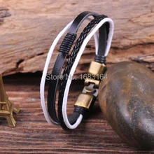 S532 ручной работы Амулет из натуральной кожи и пенька Плетеная браслет мужские манжеты B