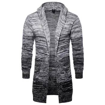 

2018 Autumn Men's Hooded Cardigan jacket Men's European and American tide Long gradient Gray Sweater Size M L XL XXL