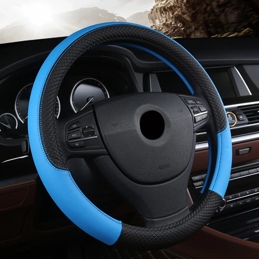 DERMAY Premium Hand-Stitched Leather Steering Wheel Cover