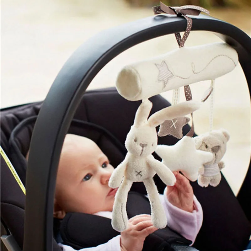 

Children's appease Rabbit Newborn Baby Rattles music hanging bed safety seat plush toy Hand Bell Multifunctional Stroller toy