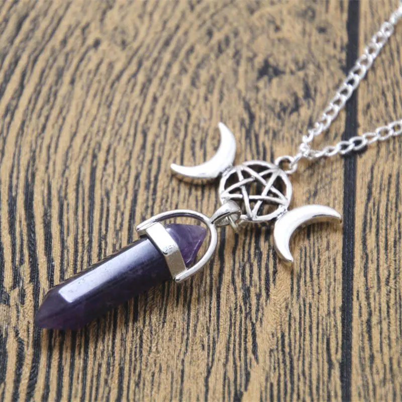 

Fashion Triple Moon Crystal Feminine Jewelry Charm Pendant Necklace Chain Luck Jewelry For Women Gift Rainbow Treated Pentagram