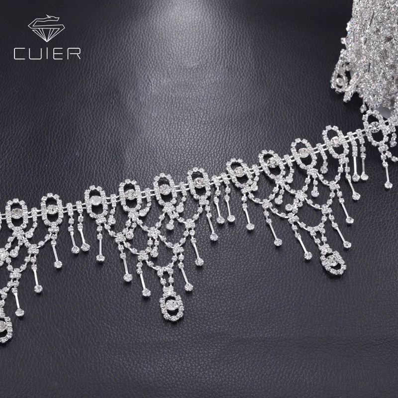 Crystal silver rhinestone clothing appliques tassel trimming (1)-1