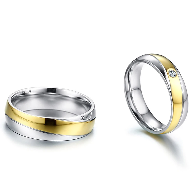 Elegant Wedding Rings For Women And Men Stainless Steel Cz Stone