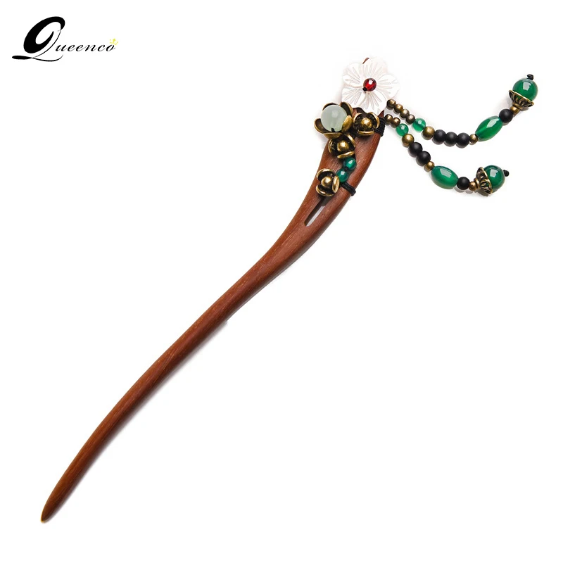 

Shell Floral Tassel Hair Stick Ethnic Bronze Wood Hair Sticks Chinese Style Headpiece Original Hair Accessories Female Jewelry