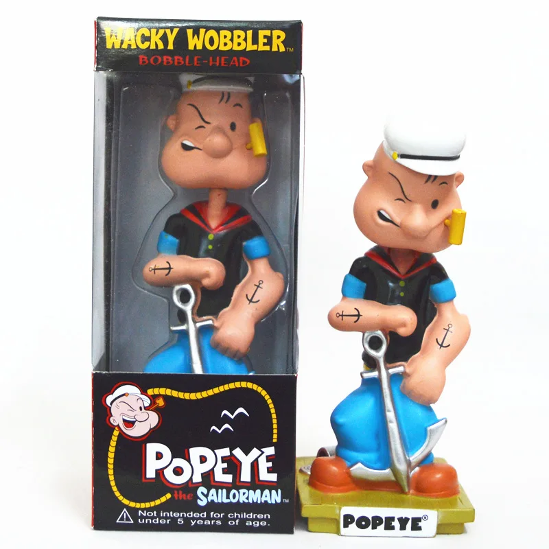

[Funny] 17cm Original box Popeye the Sailor man Wacky Wobbler Bobble Head PVC Action Figure Collection model doll toy baby gift