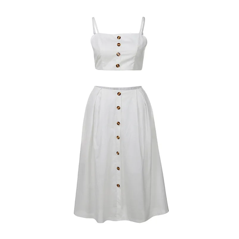 New Summer Womens Two Pieces Holiday Bowknot Lace Up Beach Buttons Tops Skirt Set Pink White two piece set feminino R18 (12)
