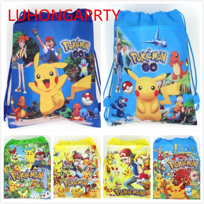 1PCS 37 24cm New Pokemon Go cartoon non woven fabrics font b drawstring b font backpack