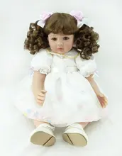 22 inch 55 cm Silicone baby reborn dolls,Pretty princess dress brown eyes and curly girl