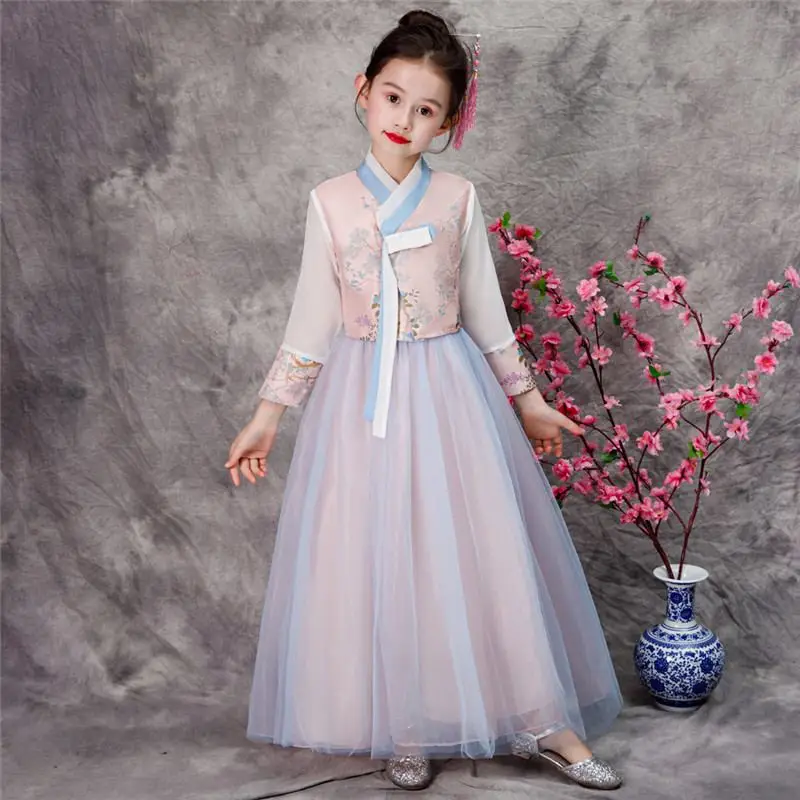 

New Chinese Style Teenage Girls Mesh Floral Princess Dress Baby Girl Clothing Vestidos Kids Dresses For Girls Wedding Party F133