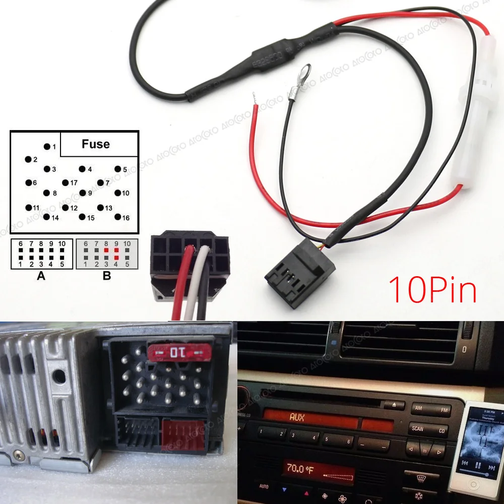 Bluetooth автомобильный набор, свободные руки, 10 контактный разъем модуль вспомогательный приемник адаптер для BMW E46 3 серии радиоприёмник-Беспроводной TF Аудио Вход Hand Free