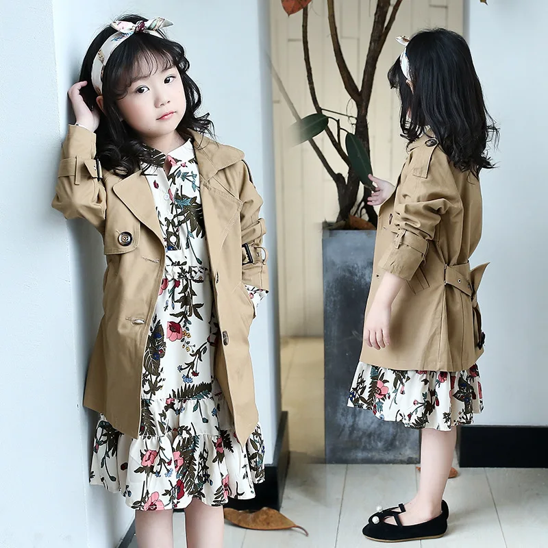

Fashion Windbreaker for Girl 2019 New Autumn Sigle Breasted Trench Coat Girls Cotton Kids Coat for Girl Costume Children Clothes