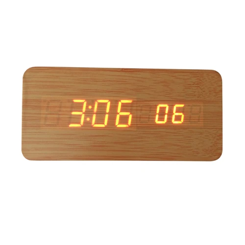 Звуковое управление будильники Деревянные Часы светодиодный дисплей деревянные часы с календарем/секунда цифровые часы - Цвет: bamboo-board red