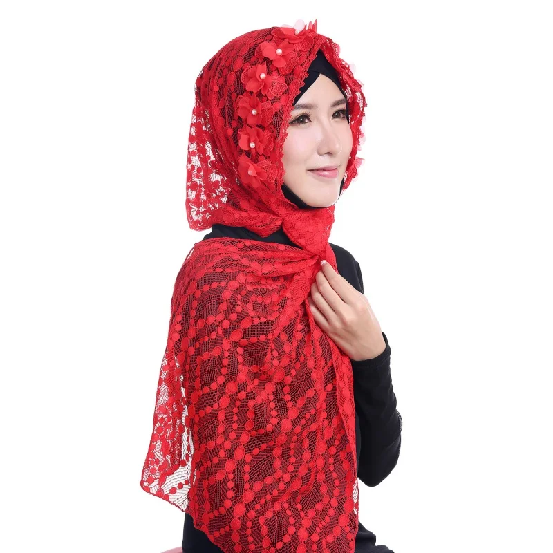 Модные макси кружева атласный платок хиджаб Для женщин S шали Мягкая Ислам Этническая Bufanda Mujer для мусульманских Для женщин шарфы