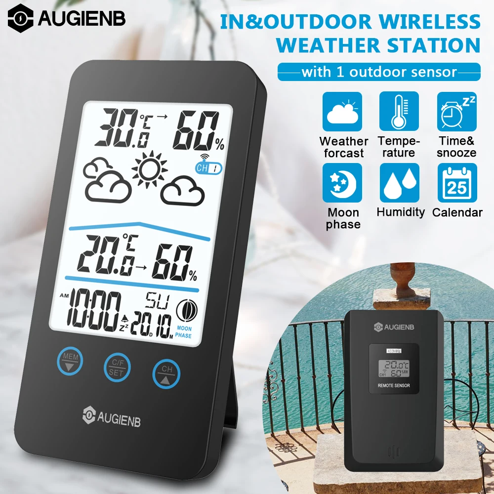 

Digital Weather Station Displays Hygrometer Thermometer Sensor Moon Phase Forecast Thermo-hygrometer Station Alarm Clock