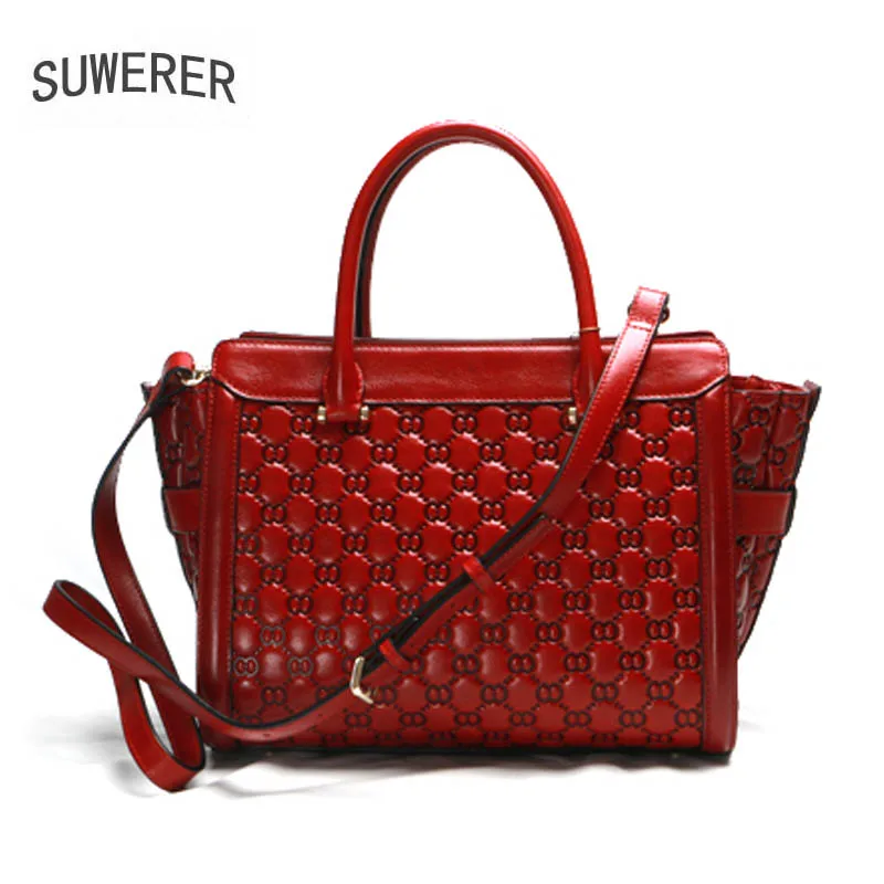 

SUWERER 2018 New women Genuine Leather bags for women luxury fashion women bags Embossed Flowers bag women leather handbags