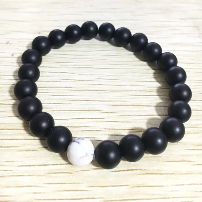 Классический Натуральный Камень Белый Черный Yin Yang браслеты из бисера пара