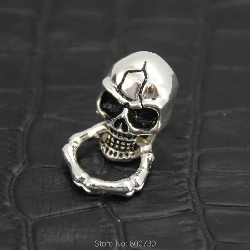 

(C06) 3pc Slide-Skull-O-Ring Wallet Chain Connector Joint part Brass Conchos Sterling-Silver-Coated Leathercraft