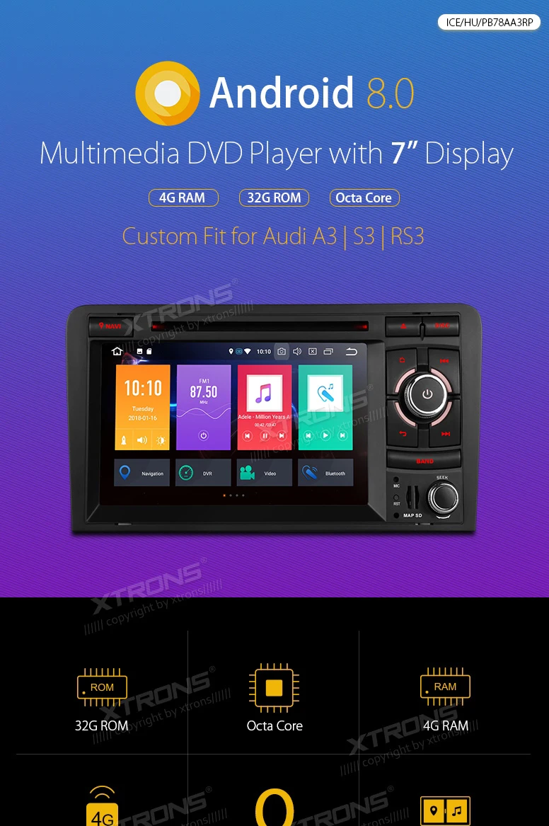 Excellent 7" Android 8.0 OS Car DVD Multimedia GPS for Audi A3 2003-2012 & Audi S3 2006-2012 & Audi RS3 2011-2012 with 4GB RAM 32GB ROM 0