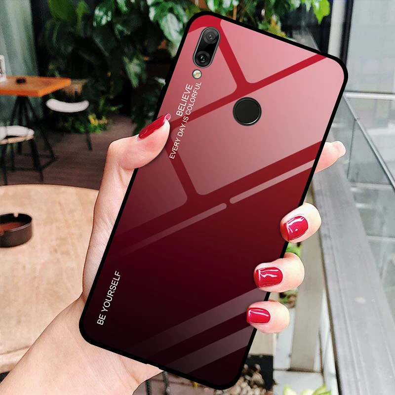 Чехол из закаленного стекла с градиентом для huawei Y7 Prime Y7PRIME DUB-LX1 Y7 Pro DUB-LX2, жесткий чехол для телефона с полным покрытием - Цвет: Красный