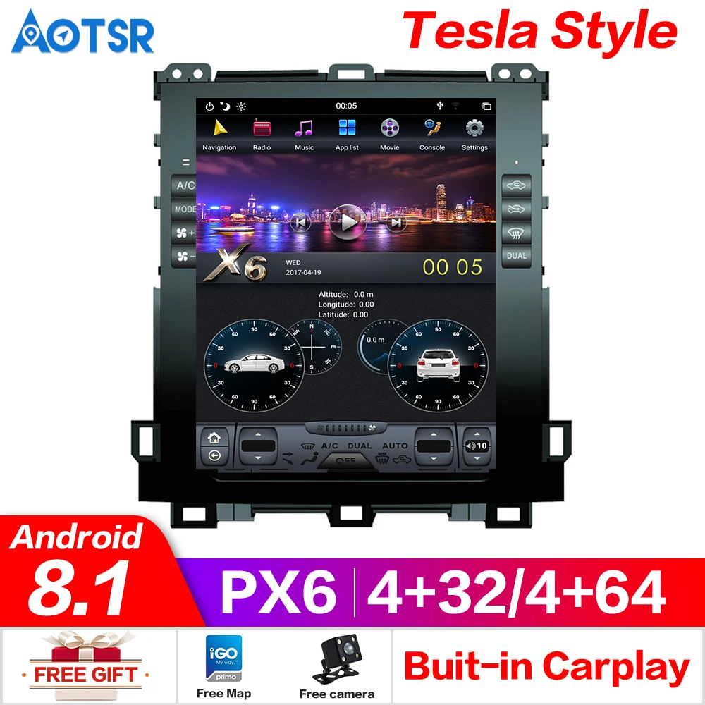 

2 Din Tesla Style 10.4 inch Android 8.1 Car GPS Navigation DVD Player for Toyota Land Cruiser Prado 120 2002-2009/ Lexus GX470