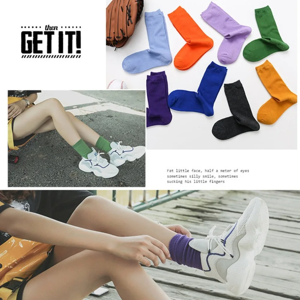 Смешные носки Харадзюку женские хлопковые Chaussettes длинные без пятки одноцветные