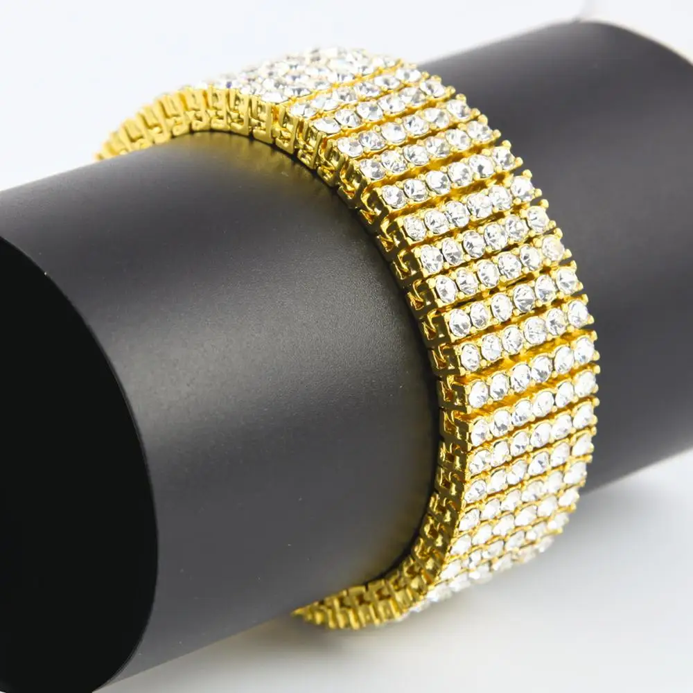 

Bling Iced Out Rhinestone Men Bracelet Silver/Gold/Black Metal Bracelets & Bangles Male Gift Hip Hop Party Rock Jewelry
