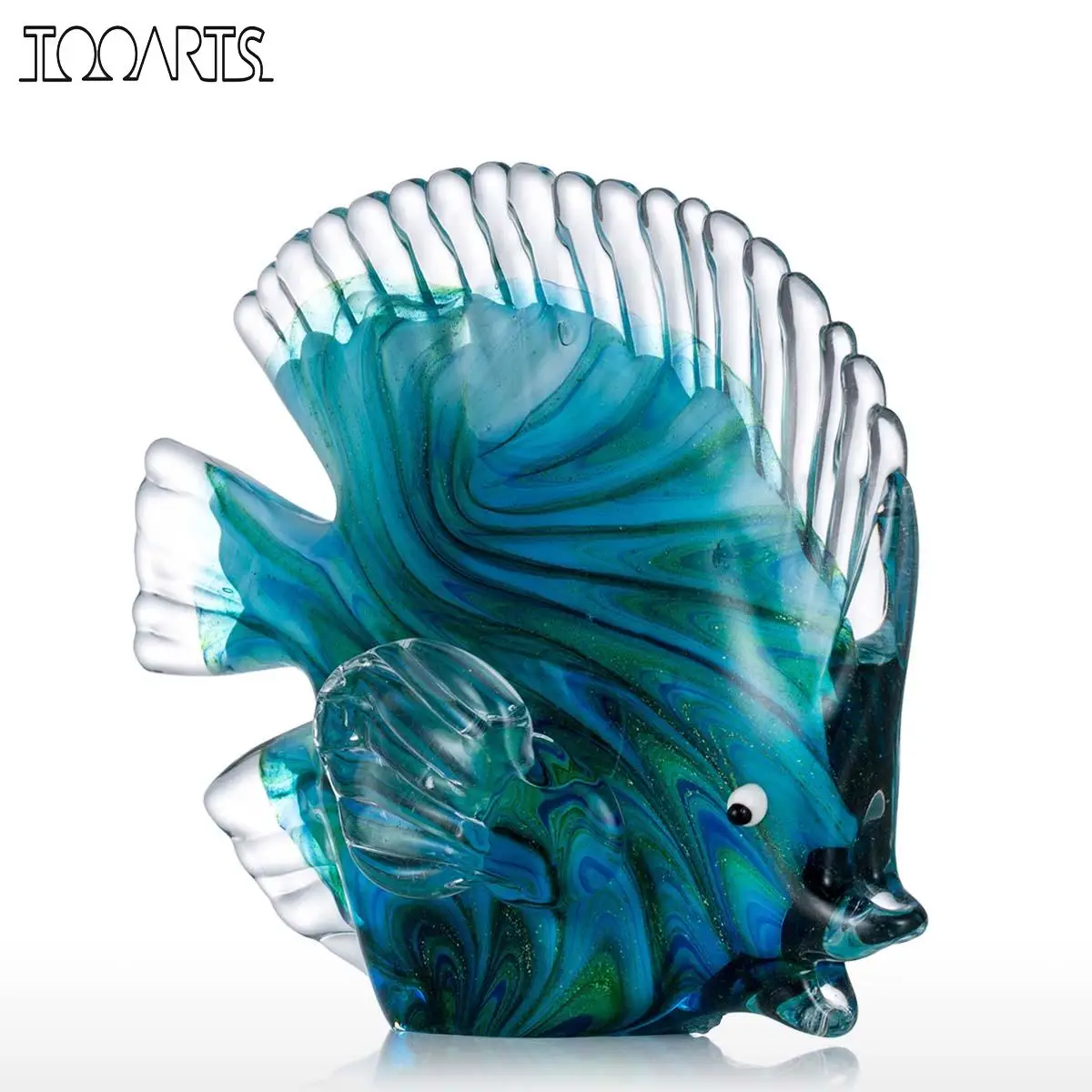 Tooarts Blue Tropical Fish Glass Sculpture Glass Fish Sculpture Modern