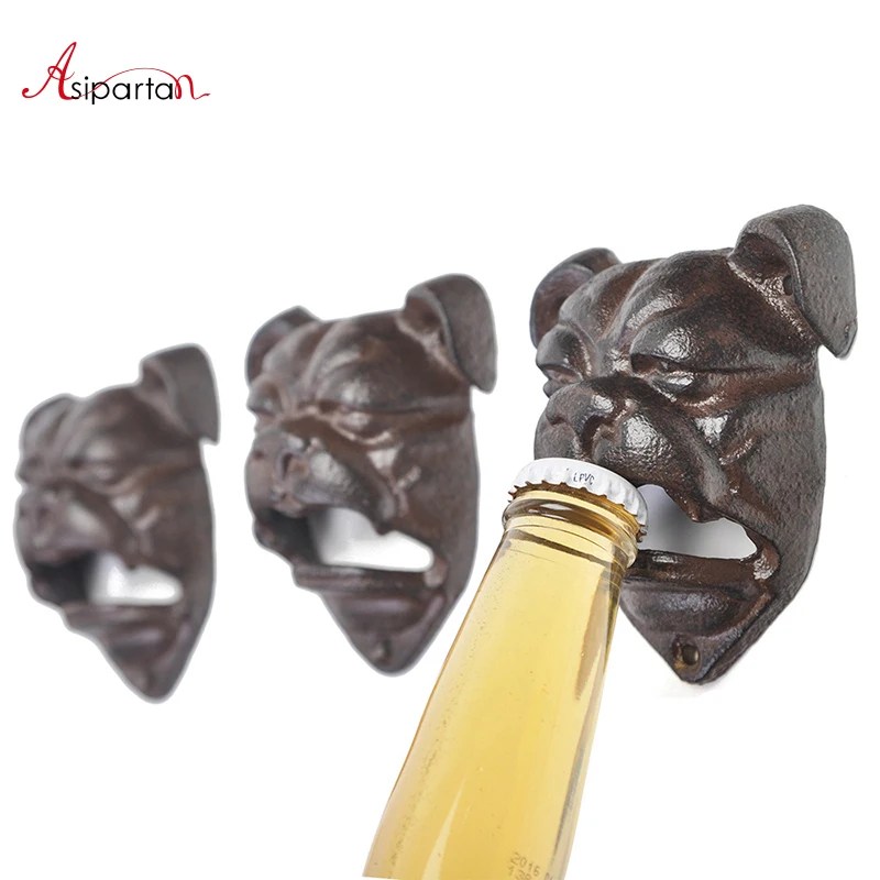 

Asipartan Cast Iron Wall Mounted Dog Head Shape Opener Vintage Fixed Beer Bottle Openers For Kitchen Bar Gadget 1pc Wall Decor