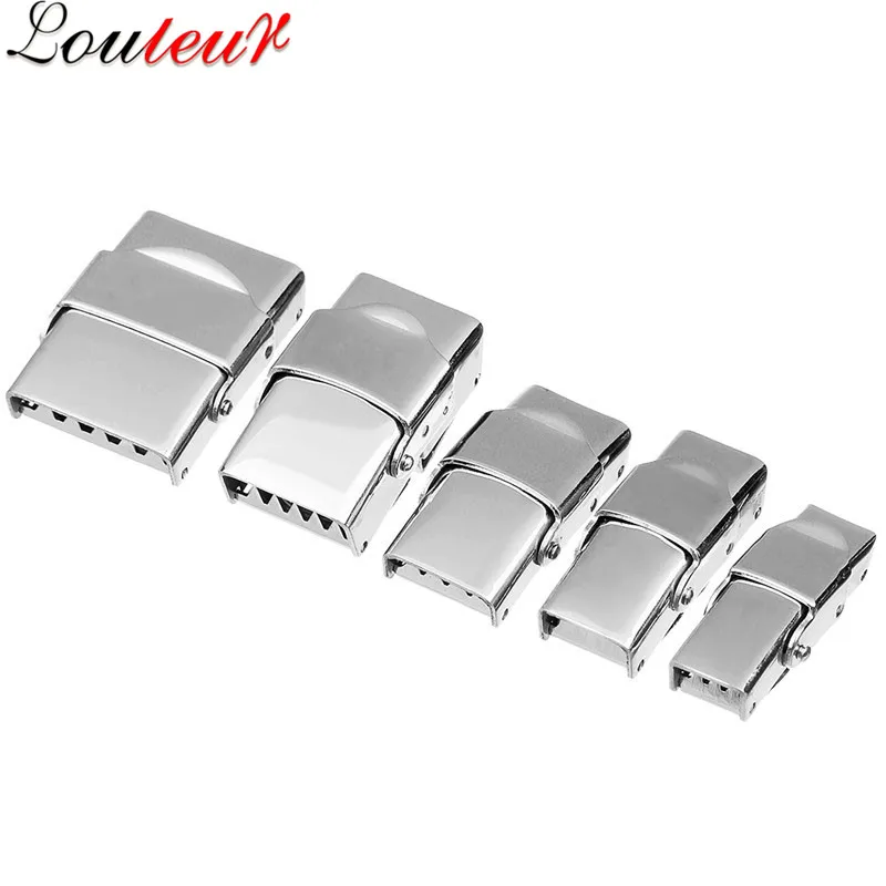 

LOULEUR 5pcs/lot 6Sizes Stainless Steel Flat Leather Cord Clasps for Bracelet Metal End Clasps Necklace Connector Jewelry Making